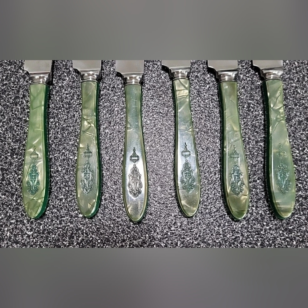 1923 Bird Of Paradise Set Of 6 Knives Jewel Handle Rare In Original Box - Picture 3 of 7